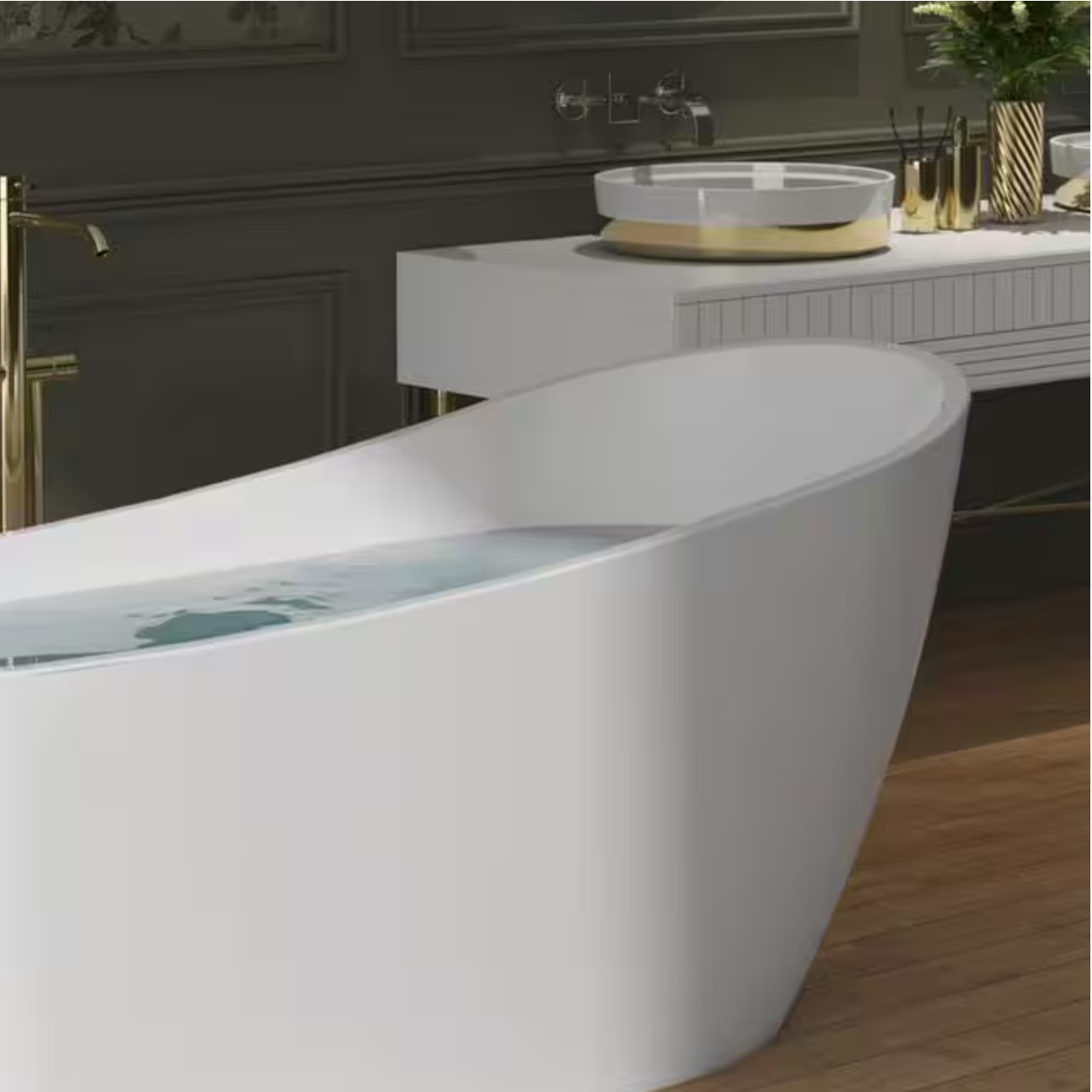 59 in. Acrylic Oval Slipper Flatbottom Freestanding Bathtub in Glossy White