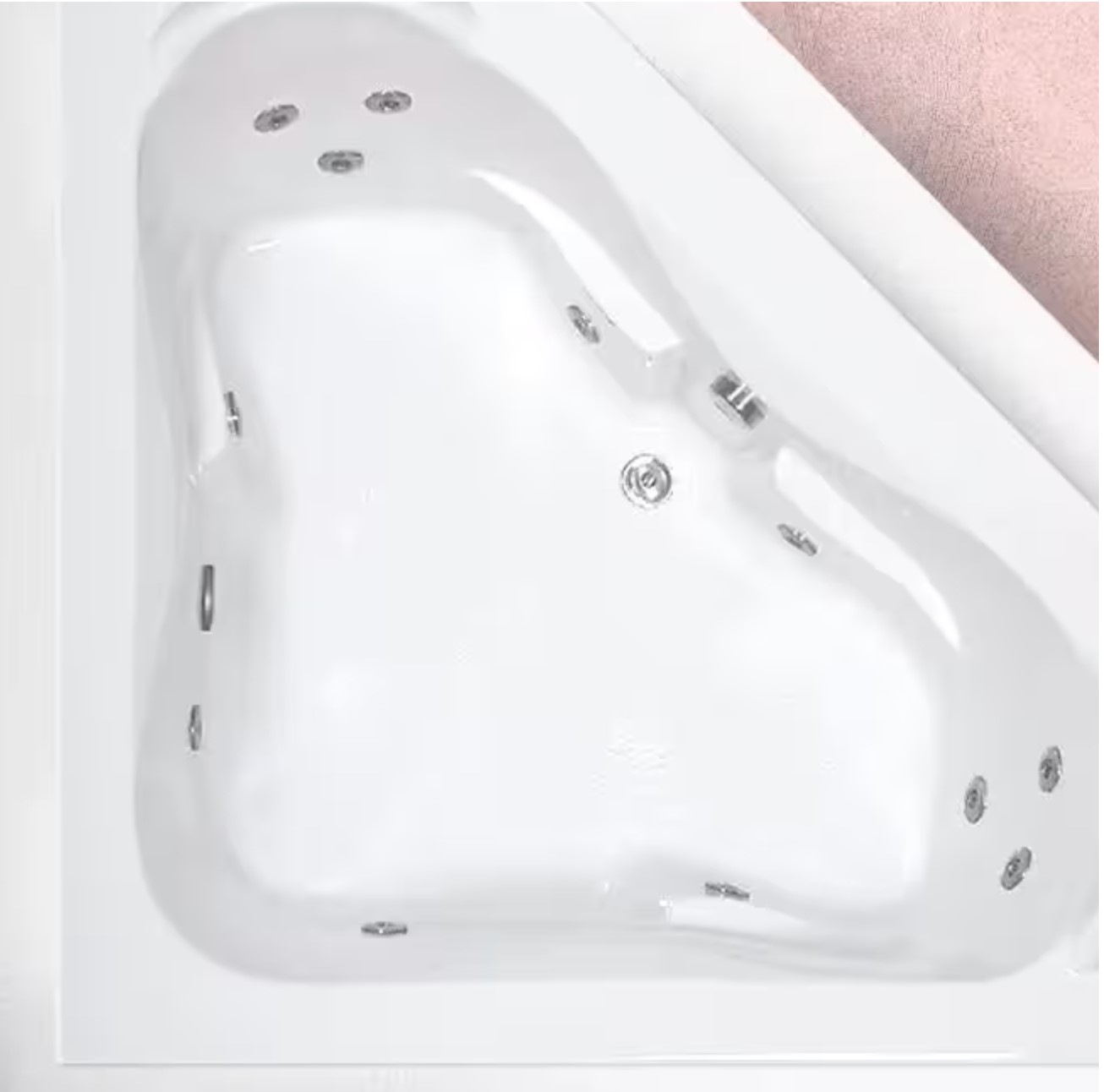 60 in. x 60 in. Acrylic Corner Drop-in Whirlpool Bathtub with Center Drain in White